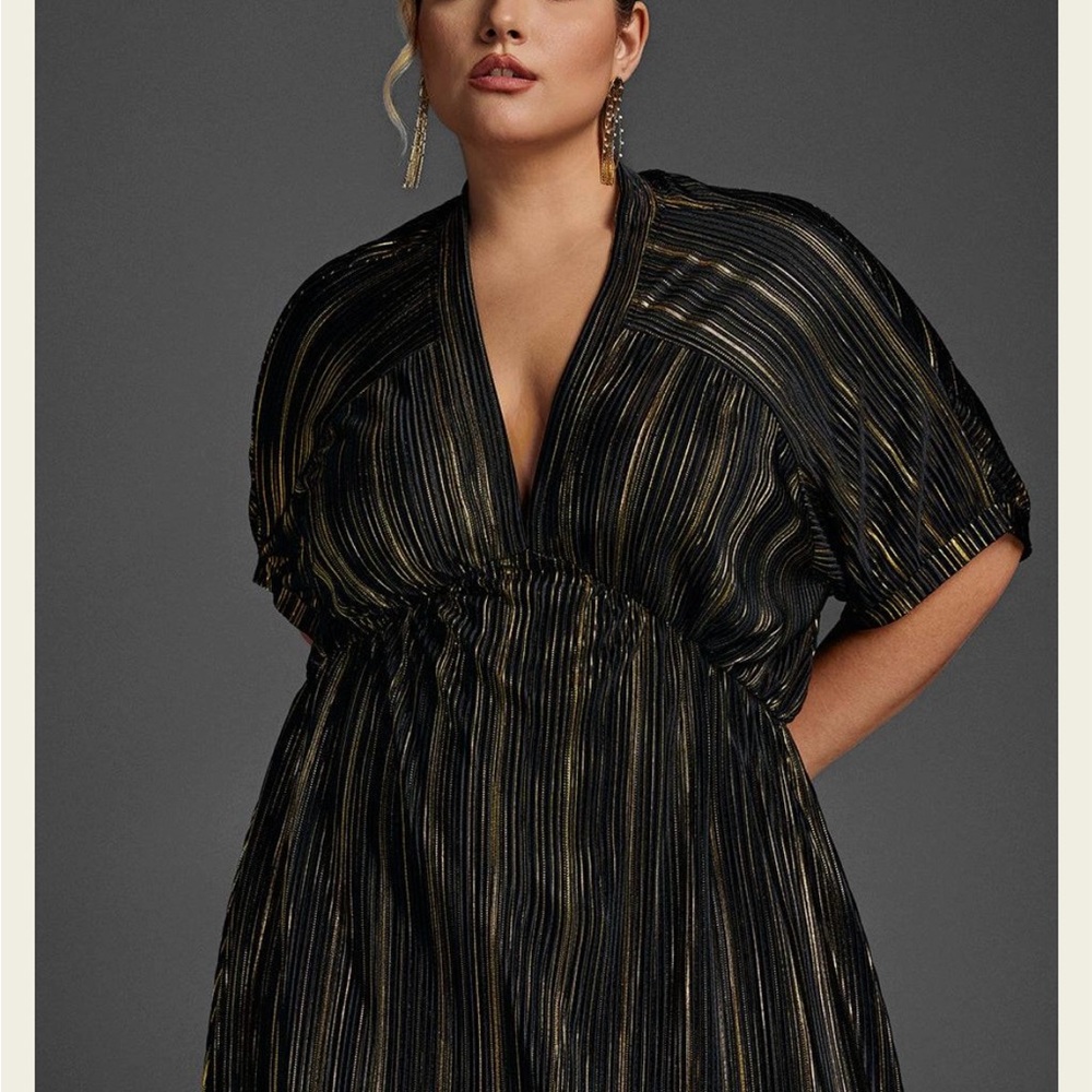 Chic Black and Gold Striped Midi Dress